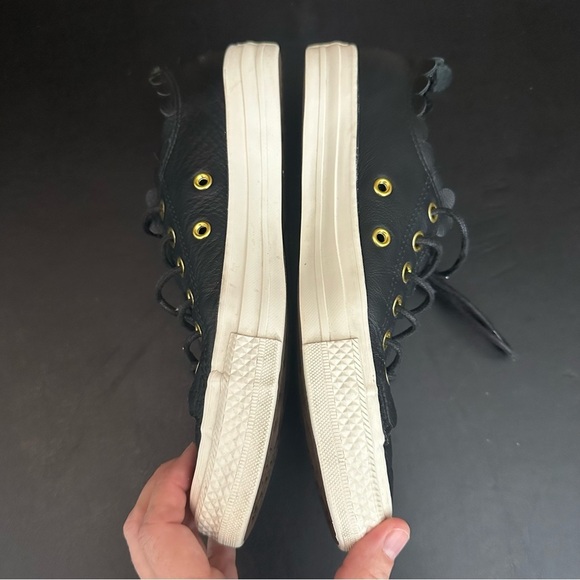 Converse All Star Low Ox Womens Sneakers Black Leather Gold-Egret Shoes Size 7 - Picture 6 of 9